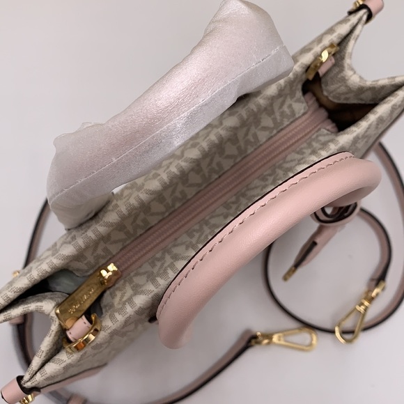 MICHAEL KORS MIRELLA SMALL SHOPPER TOP ZIP XBODY POWDER BLUSH MULTI SIGNATURE - Picture 7 of 16